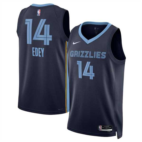 Mens Memphis Grizzlies #14 Zach Edey Navy Icon Edition Stitched Jersey Dzhi->memphis grizzlies->NBA Jersey